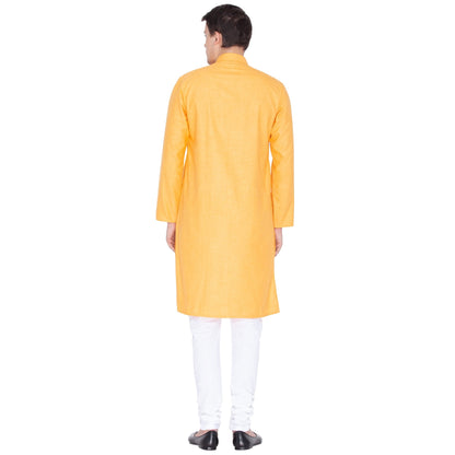 Men's Orange Linen Kurta and Pyjama Set