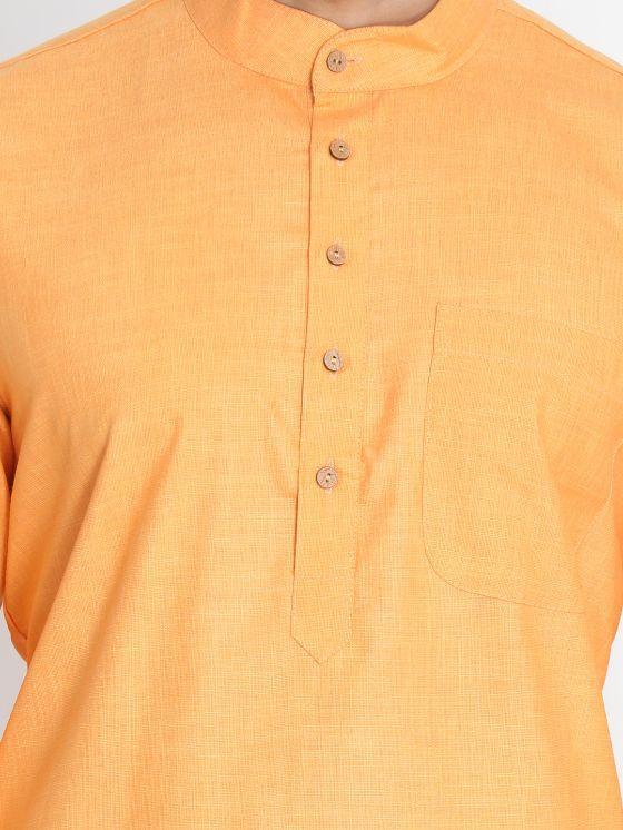 Men's Orange Cotton Blend Kurta and Pyjama Set