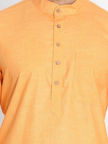 Men's Orange Cotton Blend Kurta and Pyjama Set