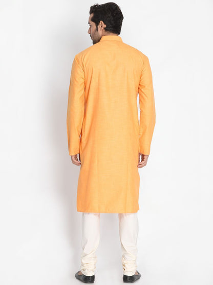 Men's Orange Cotton Blend Kurta and Pyjama Set