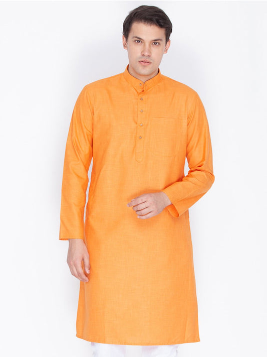 Men's Orange Linen Kurta