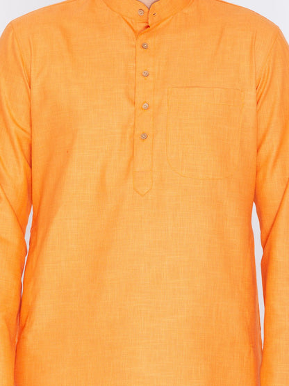 Men's Orange Linen Kurta