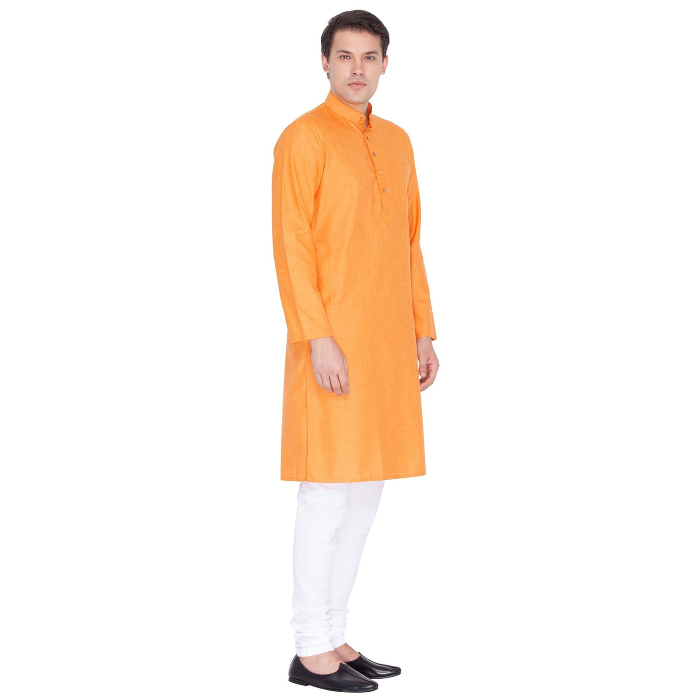 Men's Orange Linen Kurta and Pyjama Set