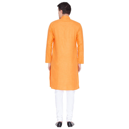 Men's Orange Linen Kurta and Pyjama Set