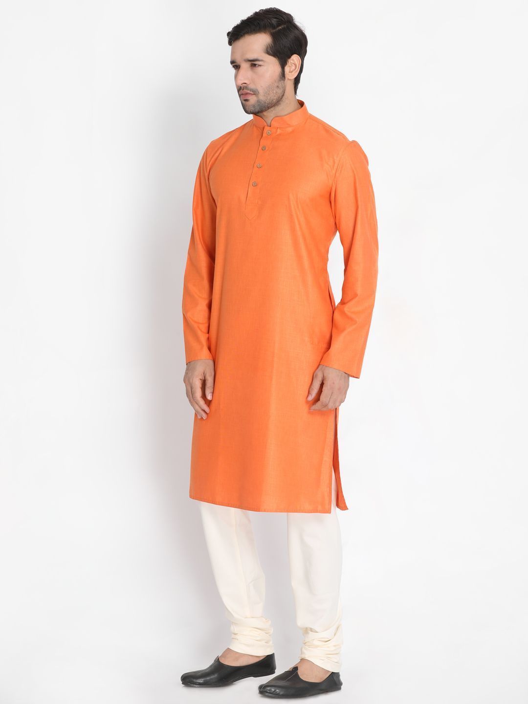 Men's Orange Cotton Blend Kurta and Pyjama Set