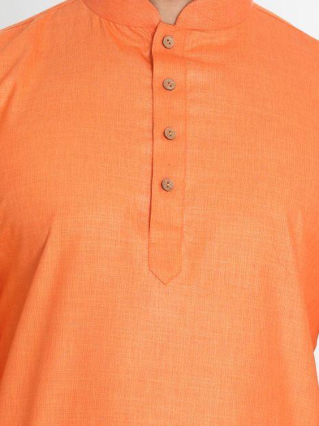 Men's Orange Cotton Blend Kurta and Pyjama Set
