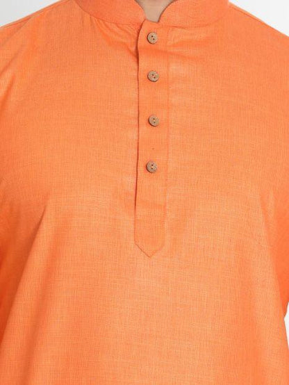 Men's Orange Cotton Blend Kurta and Pyjama Set