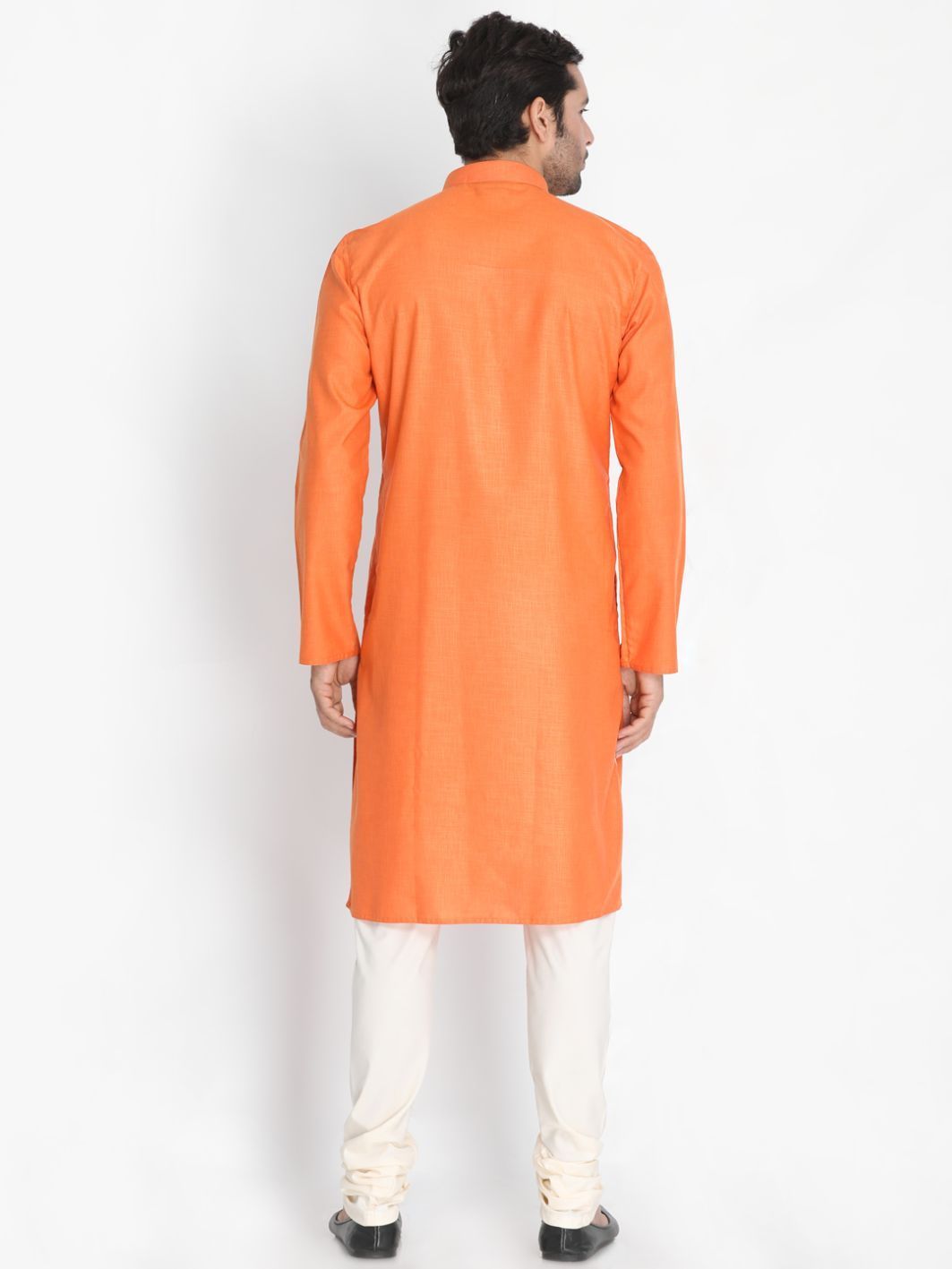 Men's Orange Cotton Blend Kurta and Pyjama Set