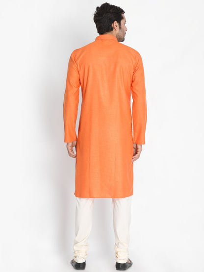 Men's Orange Cotton Blend Kurta and Pyjama Set