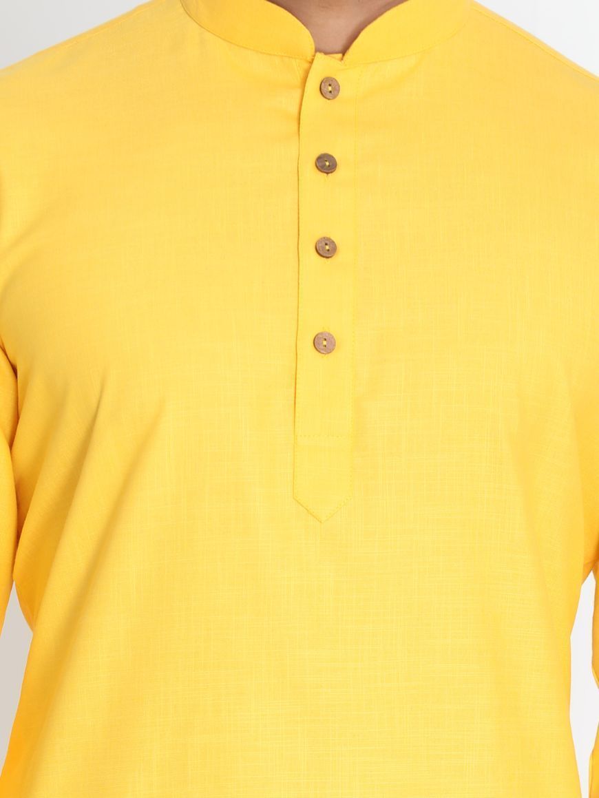 Men's Yellow Cotton Blend Kurta and Pyjama Set
