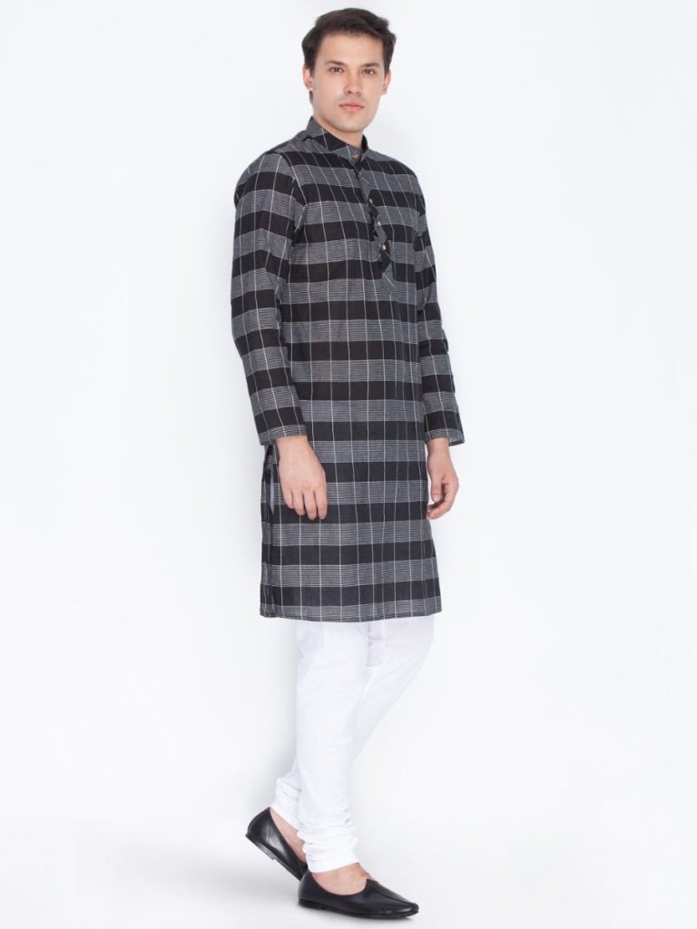 Men's Black Cotton Kurta and Pyjama Set