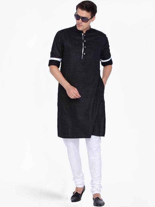 Men's Black Cotton Kurta Pajama Set