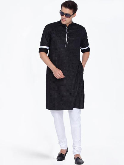 Men's Black Cotton Kurta Pajama Set