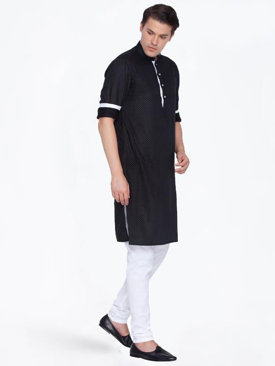 Men's Black Cotton Kurta Pajama Set