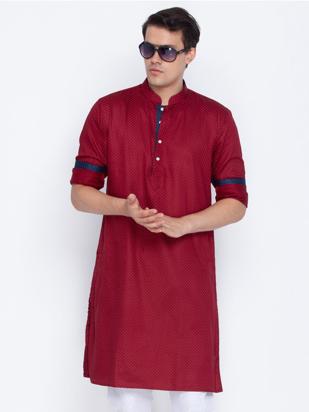 Men's Maroon Cotton Kurta