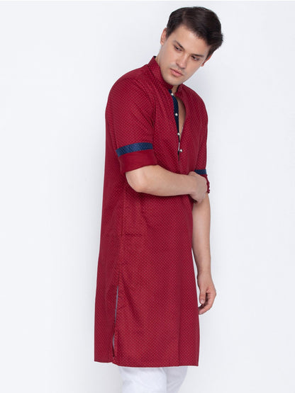 Men's Maroon Cotton Kurta