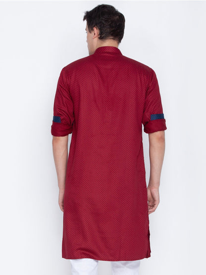 Men's Maroon Cotton Kurta