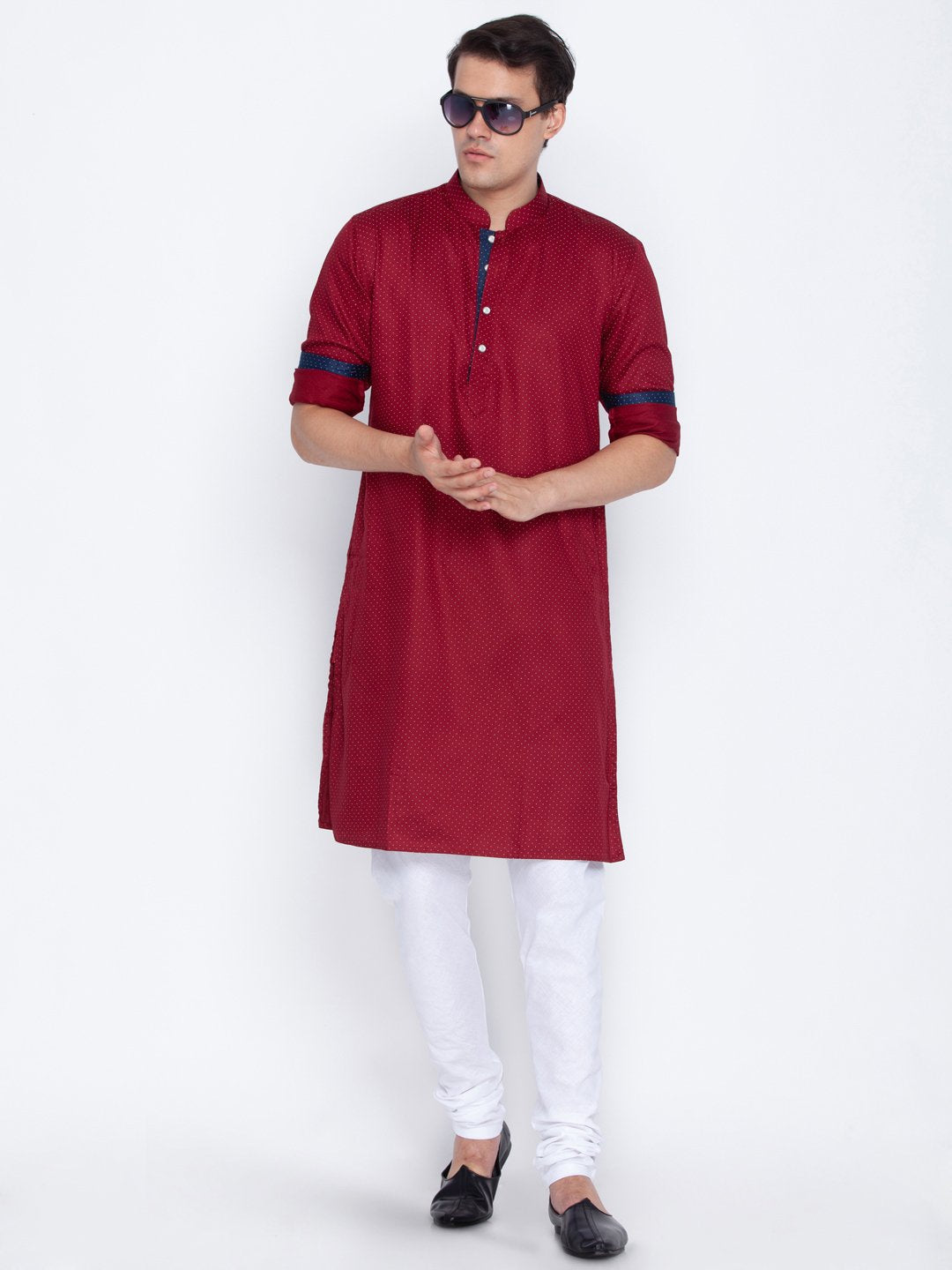 Men's Maroon Cotton Kurta