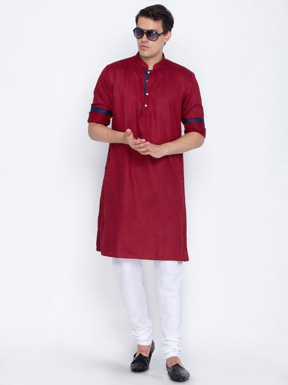 Men's Maroon Cotton Kurta