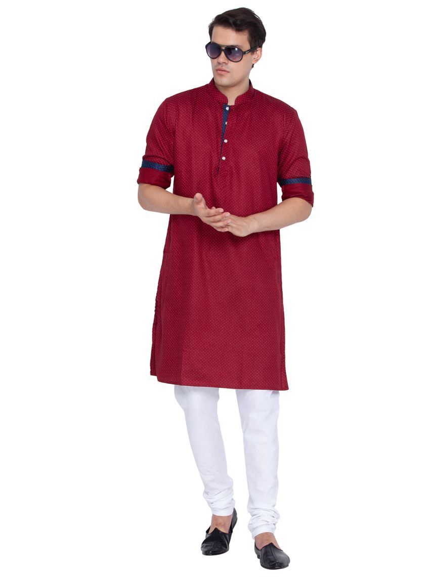 Men's Maroon Cotton Kurta