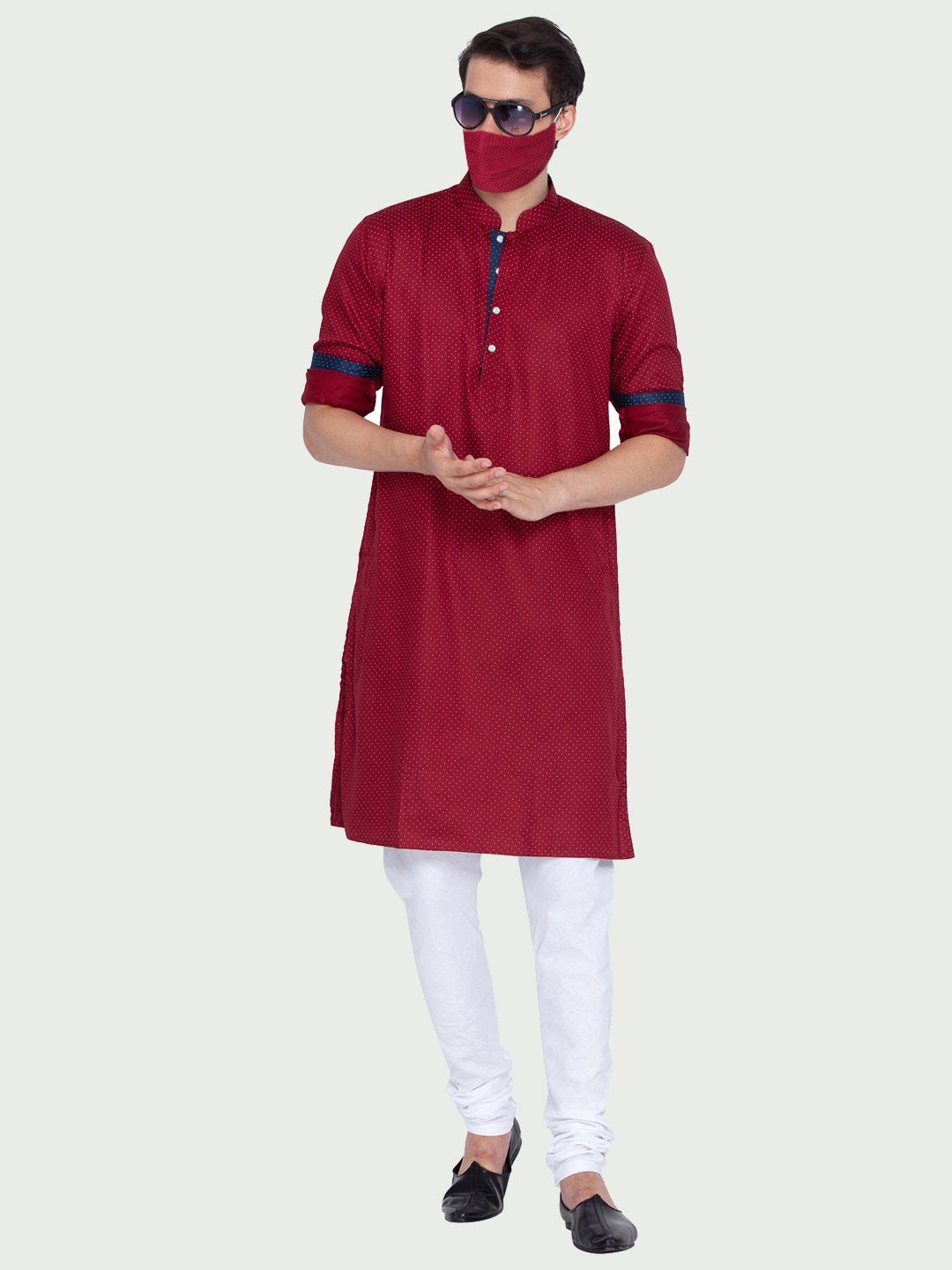 Men's Maroon Cotton Kurta