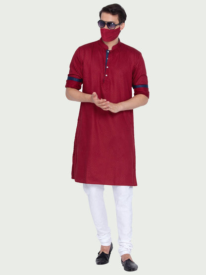 Men's Maroon Cotton Kurta