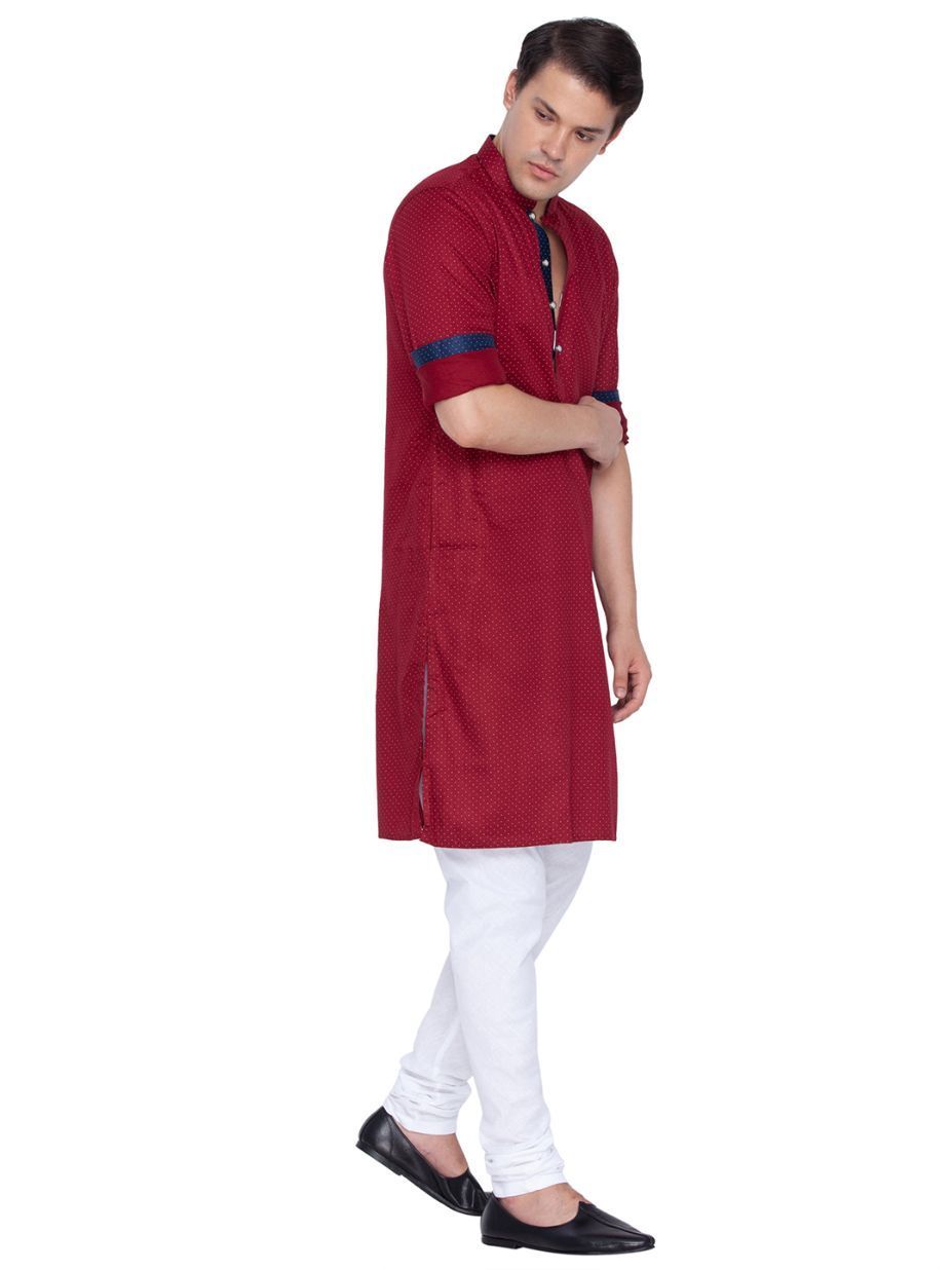 Men's Maroon Cotton Kurta