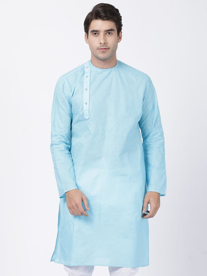 Men's Light Blue Cotton Blend Kurta