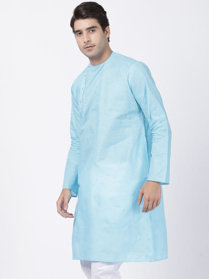 Men's Light Blue Cotton Blend Kurta