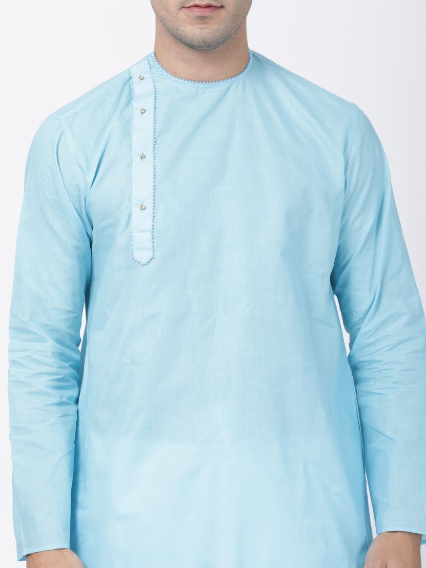 Men's Light Blue Cotton Blend Kurta