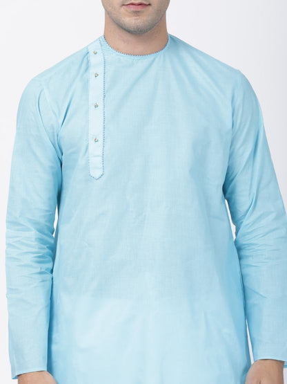 Men's Light Blue Cotton Blend Kurta