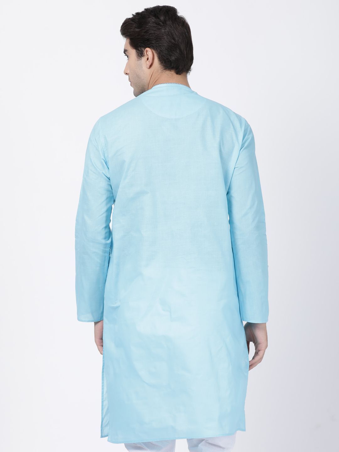 Men's Light Blue Cotton Blend Kurta
