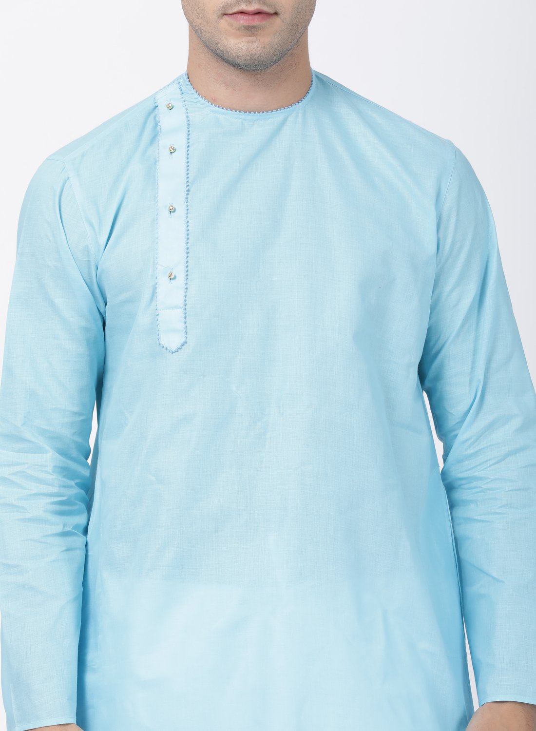 Men's Light Blue Cotton Blend Kurta and Pyjama Set