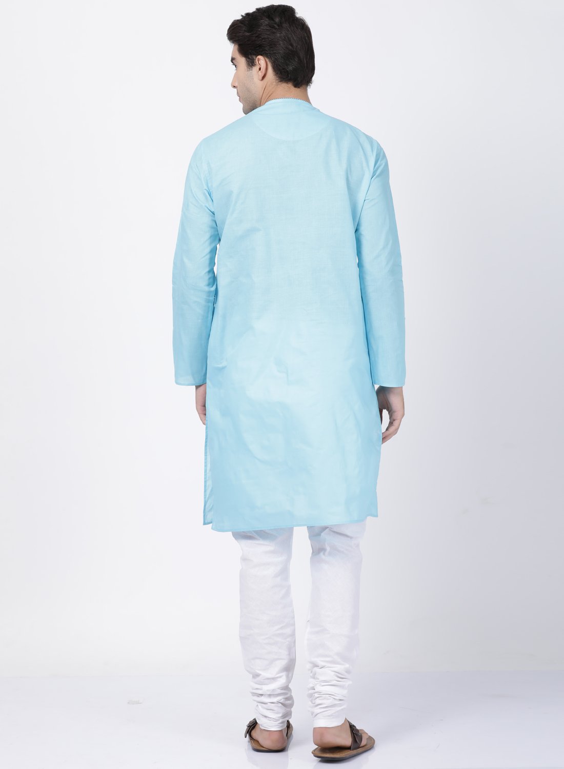 Men's Light Blue Cotton Blend Kurta and Pyjama Set