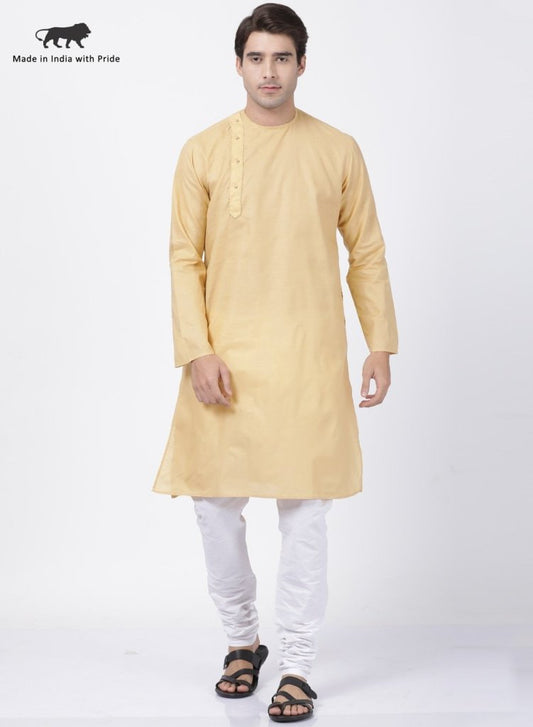 Men's Beige Cotton Blend Kurta and Pyjama Set