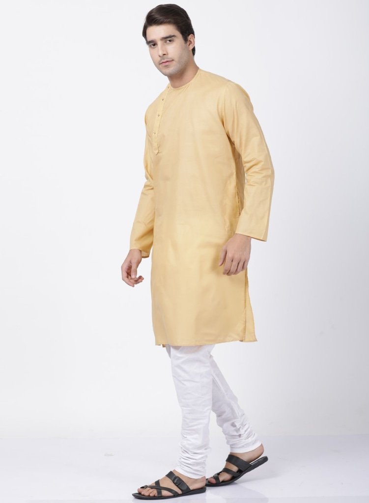 Men's Beige Cotton Blend Kurta and Pyjama Set
