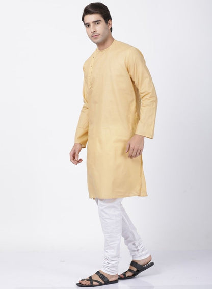 Men's Beige Cotton Blend Kurta and Pyjama Set