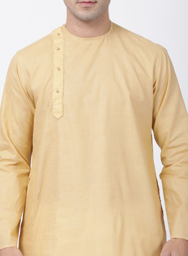 Men's Beige Cotton Blend Kurta and Pyjama Set