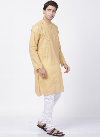 Men's Beige Cotton Blend Kurta and Pyjama Set