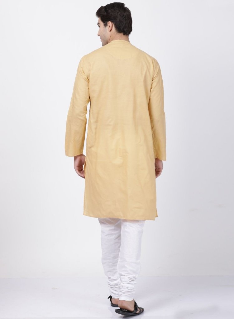 Men's Beige Cotton Blend Kurta and Pyjama Set