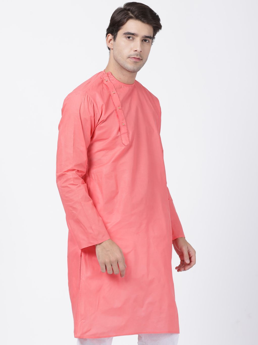 Men's Pink Cotton Blend Kurta