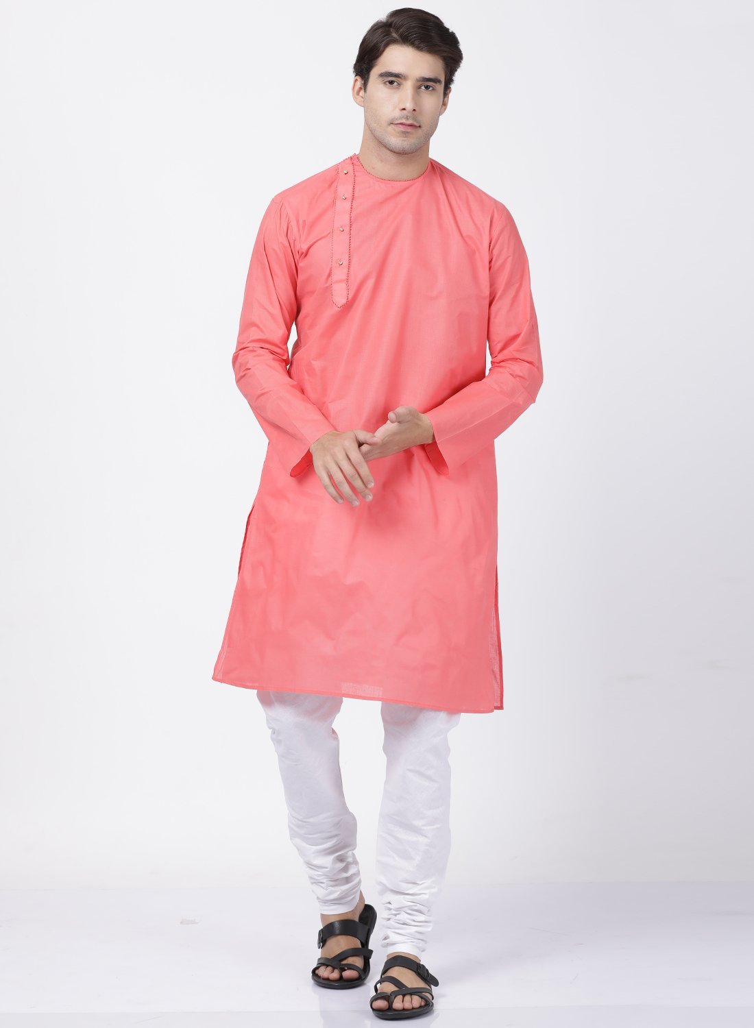 Men's Pink Cotton Blend Kurta and Pyjama Set
