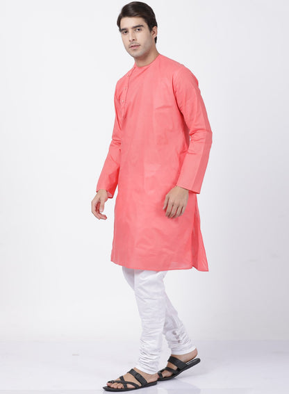 Men's Pink Cotton Blend Kurta and Pyjama Set