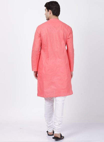 Men's Pink Cotton Blend Kurta and Pyjama Set