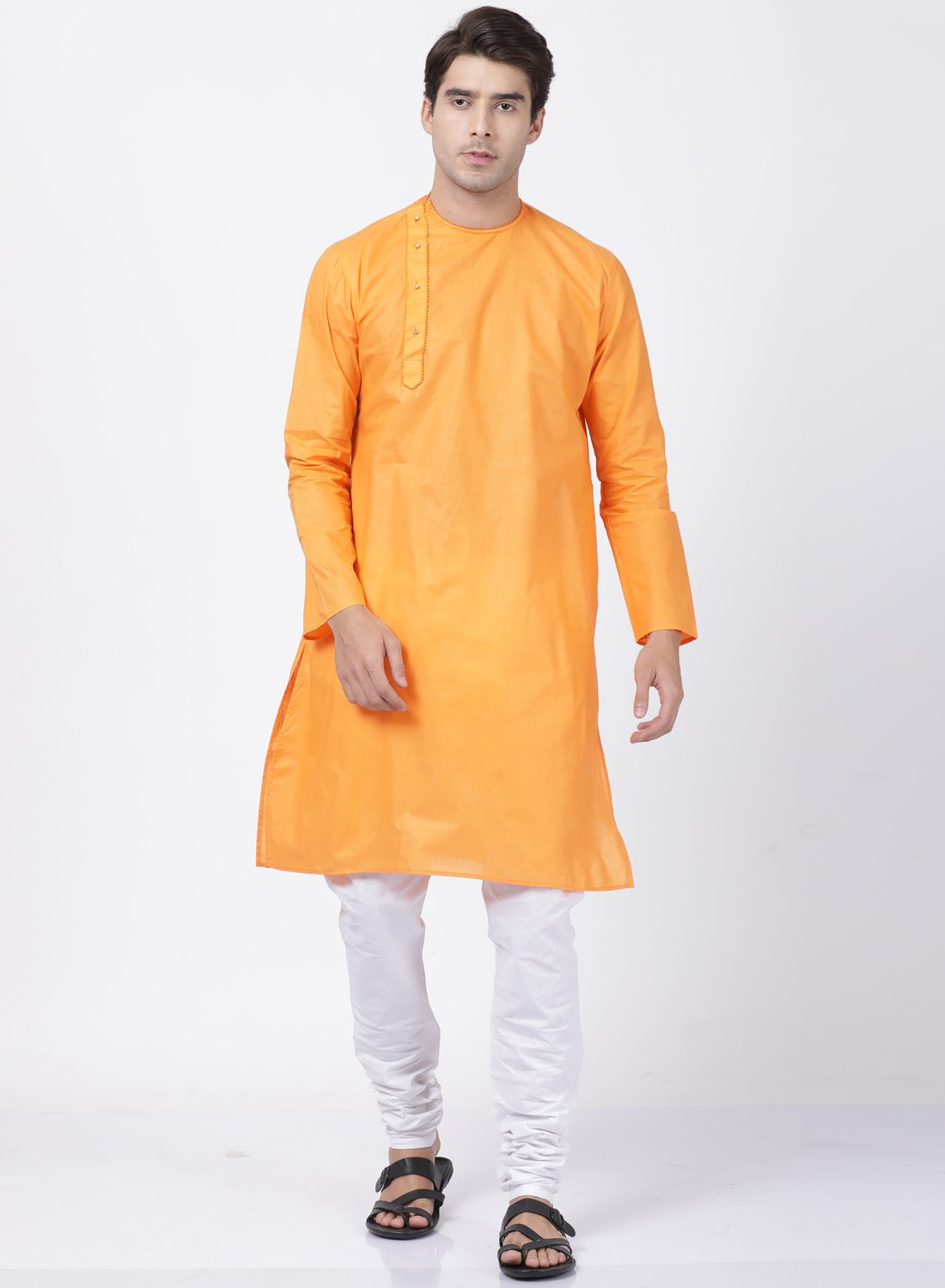 Men's Orange Cotton Blend Kurta