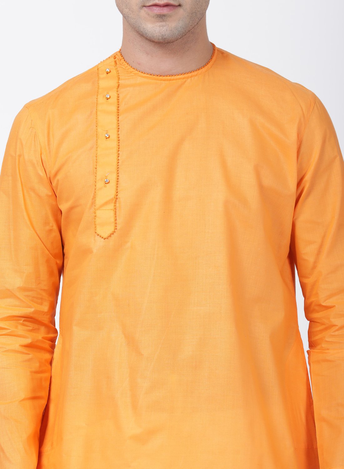 Men's Orange Cotton Blend Kurta and Pyjama Set