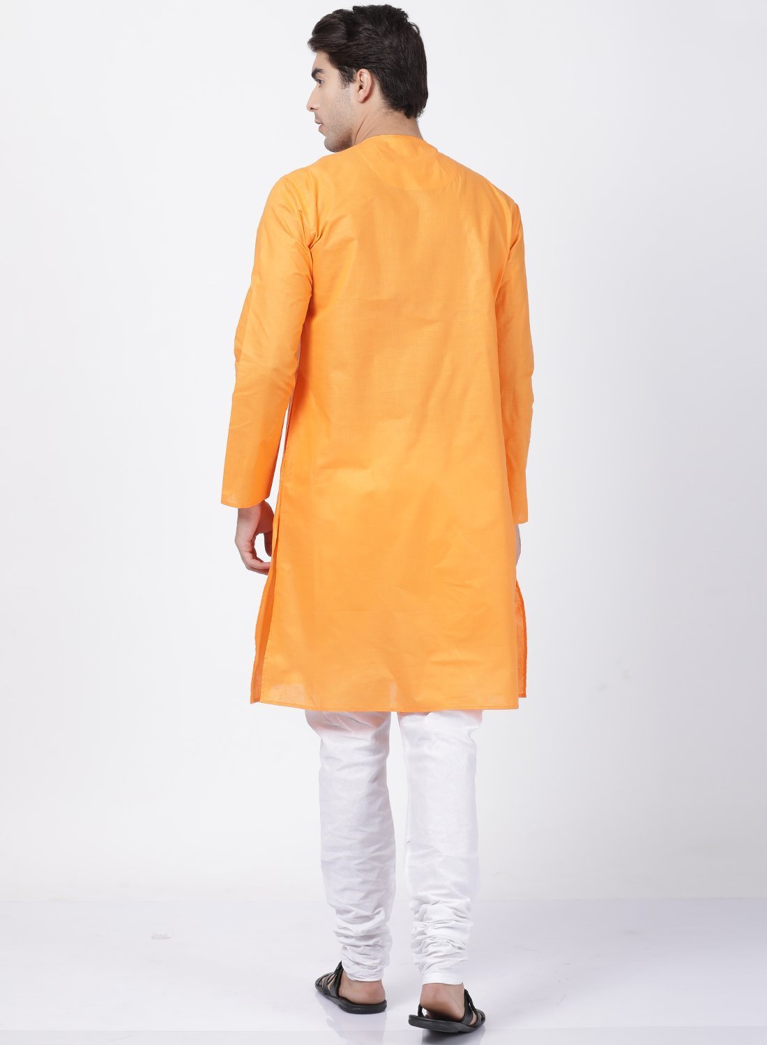 Men's Orange Cotton Blend Kurta and Pyjama Set