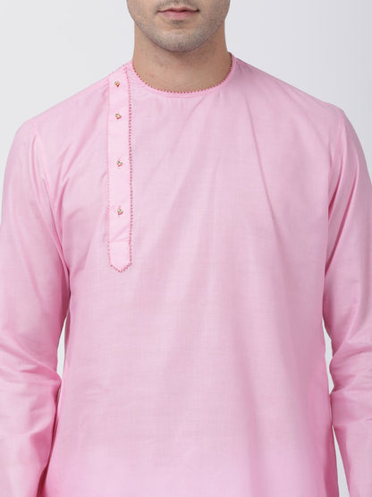 Men's Pink Cotton Blend Kurta