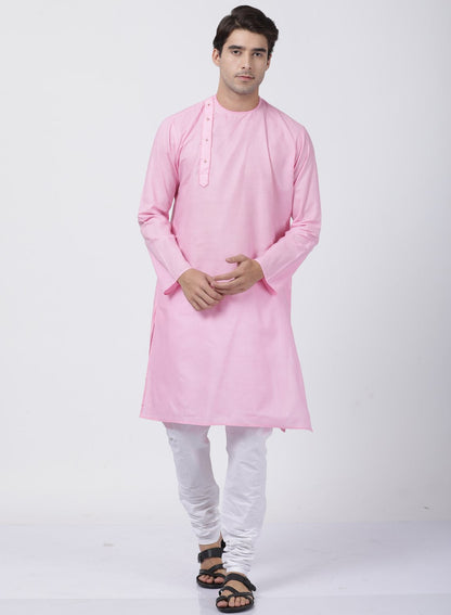 Men's Pink Cotton Blend Kurta