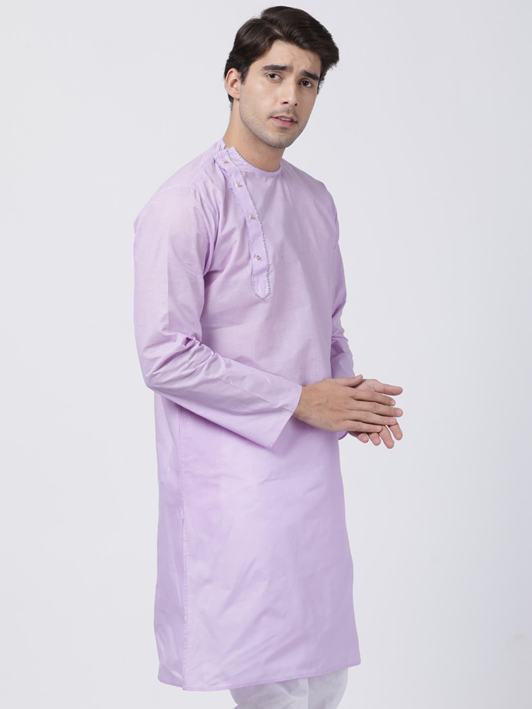 Men's Purple Cotton Blend Kurta
